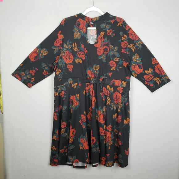 ModCloth 3X Long Sleeve Midi Dress Dark Floral Fairy Grunge Modest Casual Fall - Picture 2 of 10